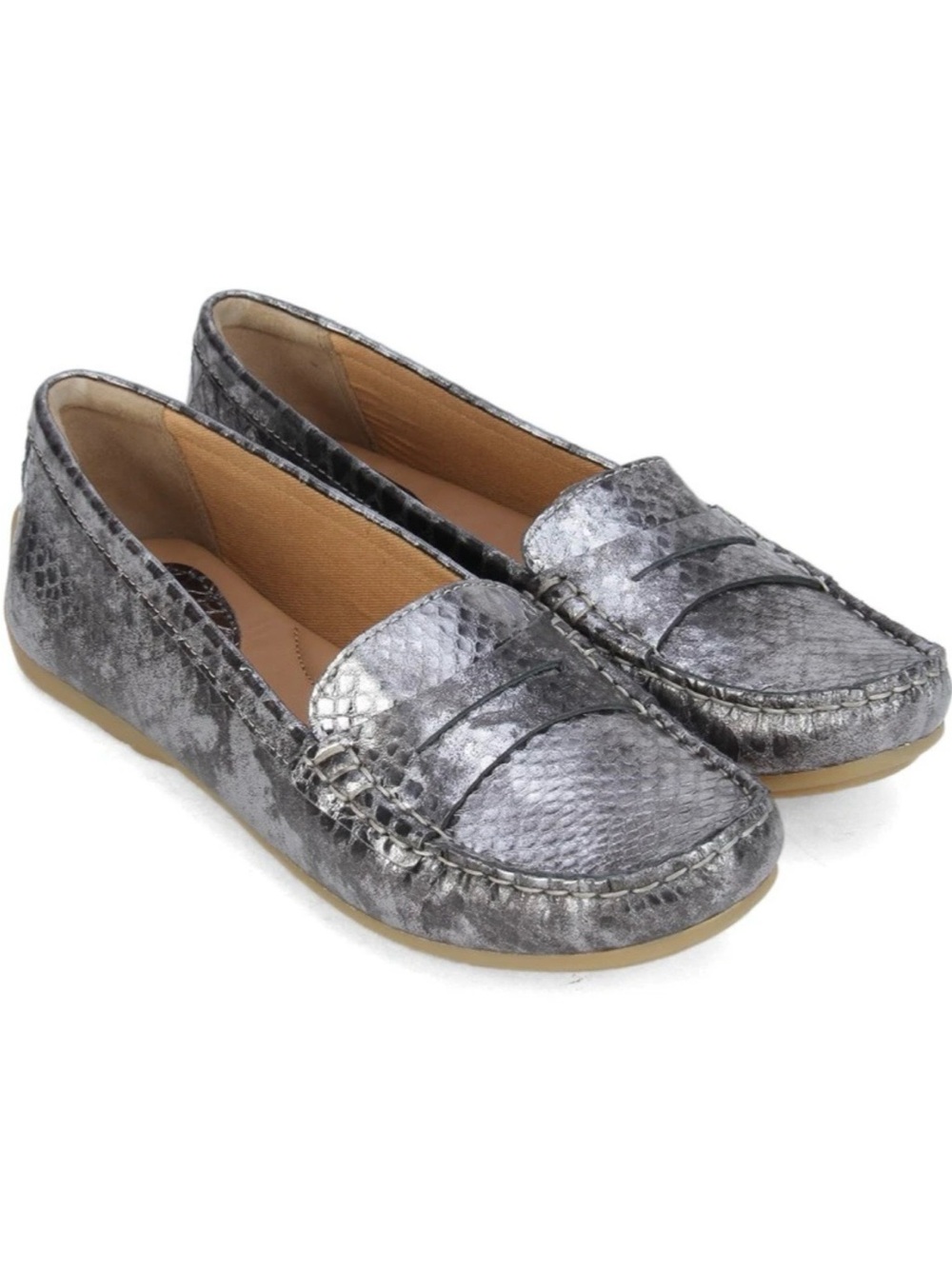 Clarks Metallic Silver Snakeskin Loafers